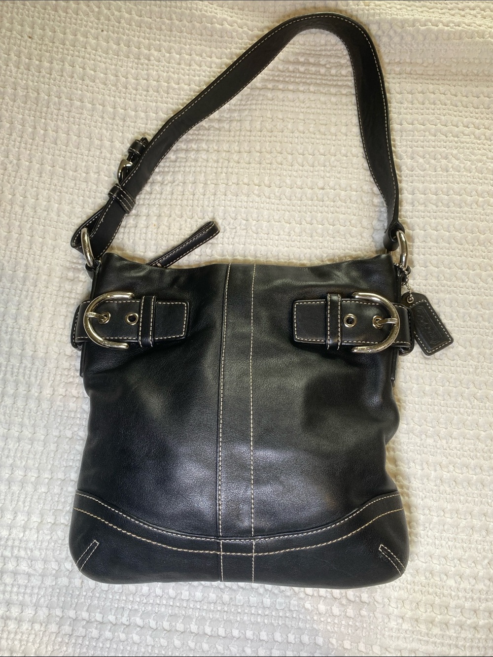 Coach Soho Black Leather Mini Shoulder Bag with Silver Hardware